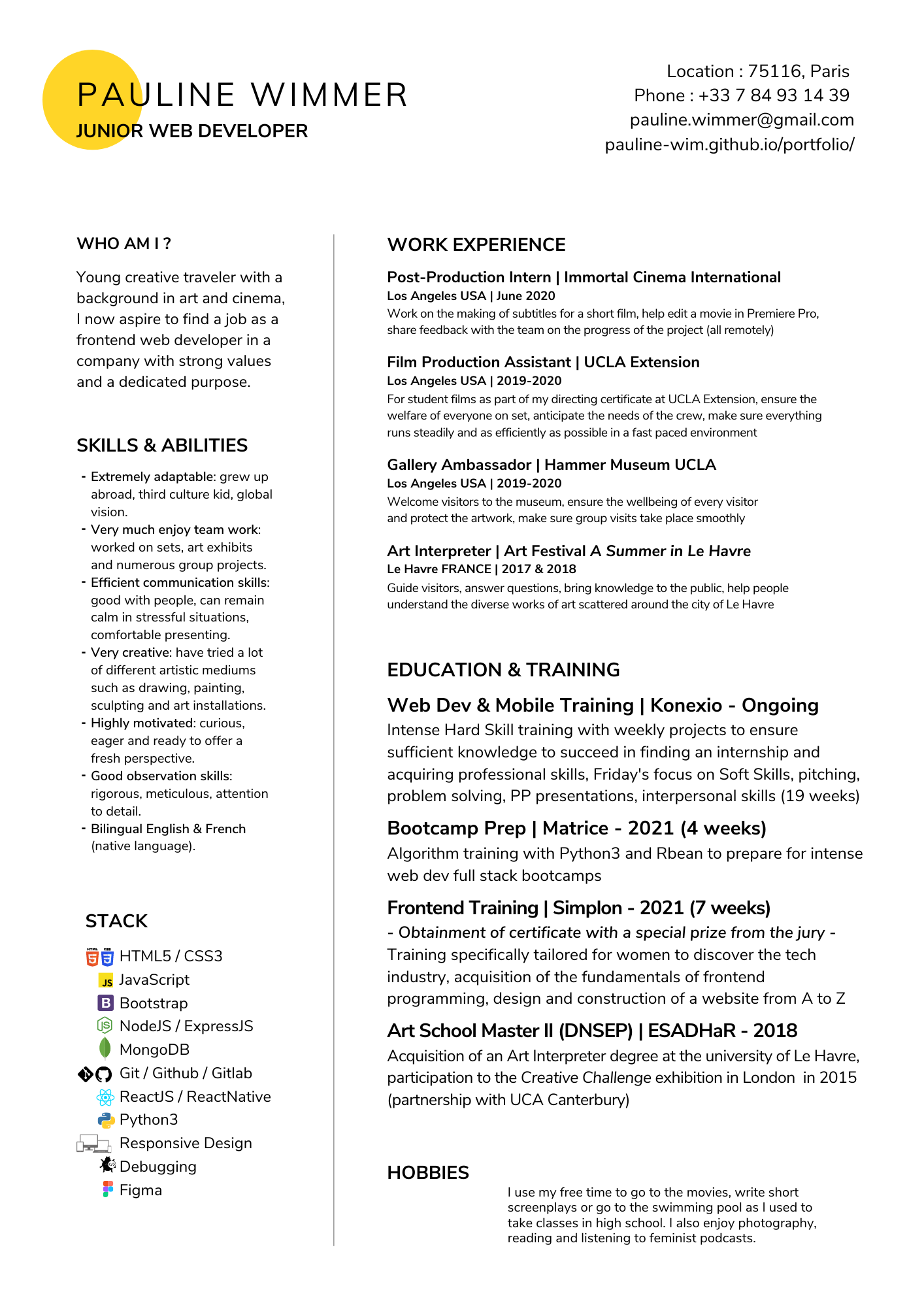 CV Wimmer in english